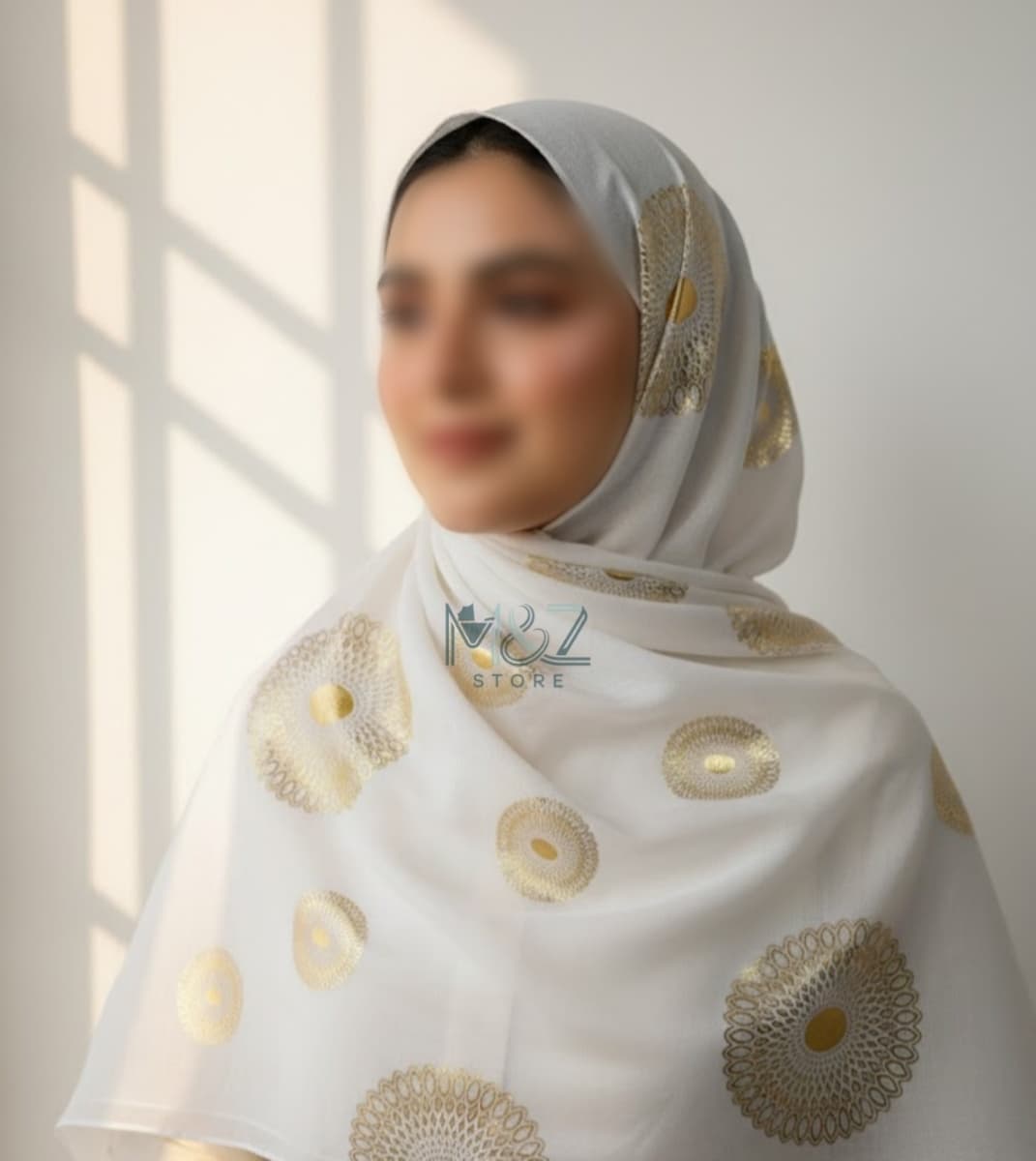 Premium Lawn Hijab With Golden Block Print – Casual & Formal Wear