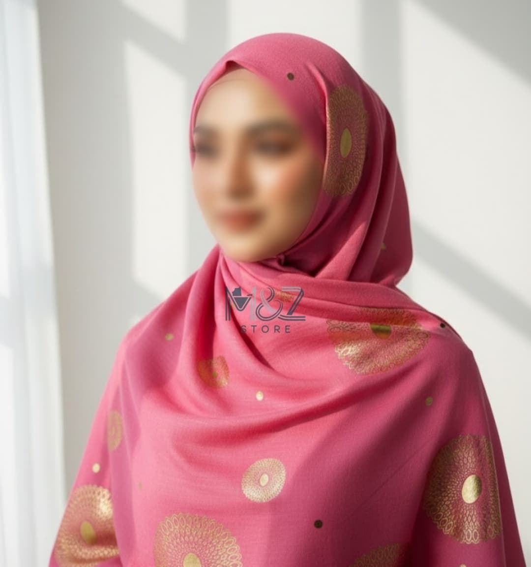 Premium Lawn Hijab With Golden Block Print Pink Color– Casual & Formal Wear