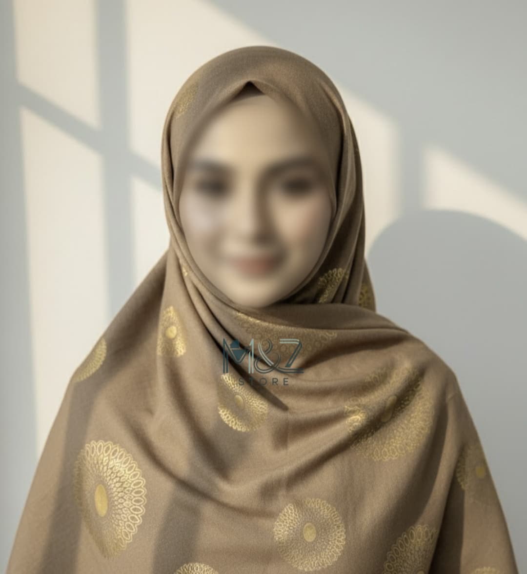 Premium Lawn Hijab With Golden Block Print light Brown– Casual & Formal Wear   ---