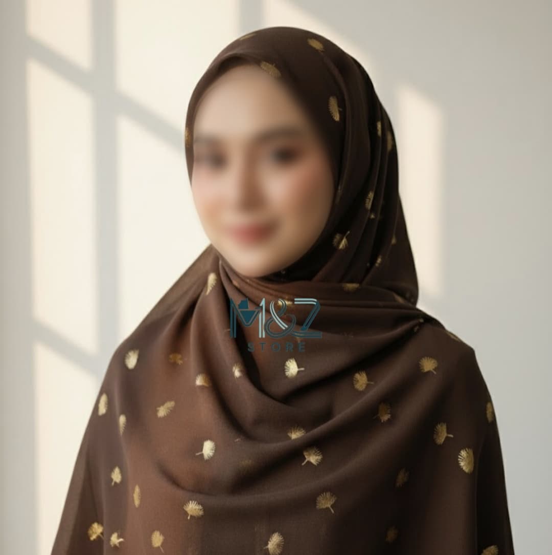 Premium Georgette Hijab with Silver Leaf Foil Print – Soft, Elegant & Lightweight | Casual & Formal Wear 2