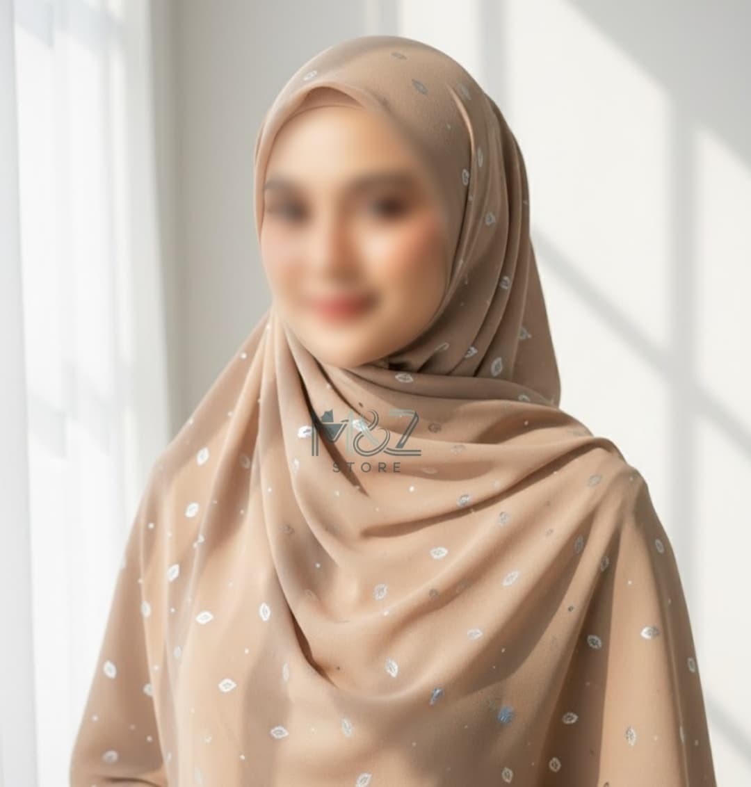 Premium Georgette Hijab with Silver Leaf Foil Print – Soft, Elegant & Lightweight |4 Casual & Formal Wear