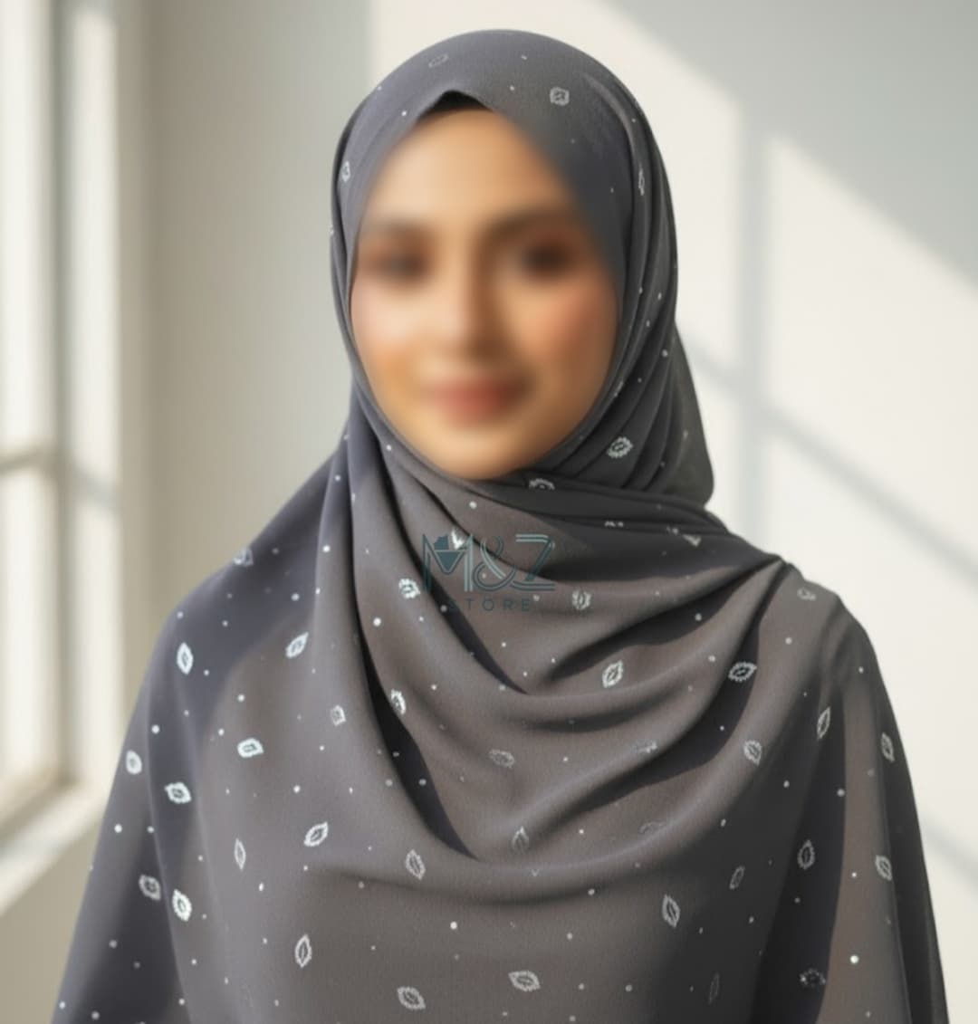 Premium Georgette Hijab with Silver Leaf Foil Print – Soft, Elegant & Lightweight | Casual & Formal Wear 8