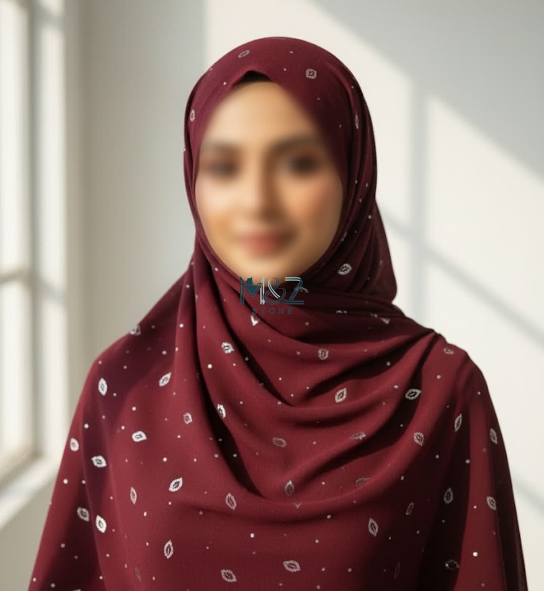 Premium Georgette Hijab with Silver Leaf Foil Print – Soft, Elegant & Lightweight | Casual & Formal Wear 9