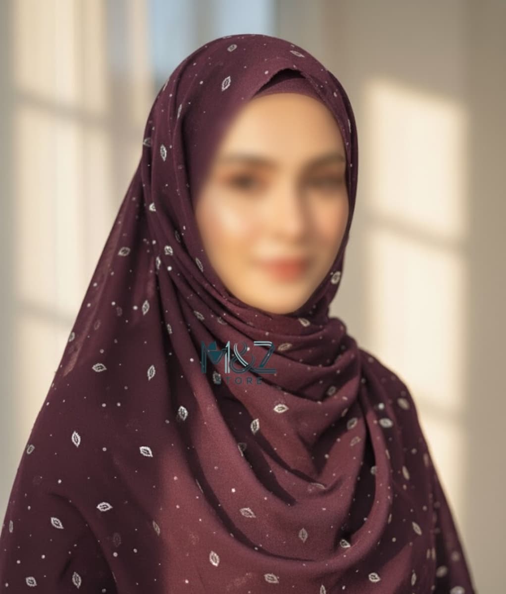 Premium Georgette Hijab with Silver Leaf Foil Print – Soft, Elegant & Lightweight | Casual & Formal Wear 10