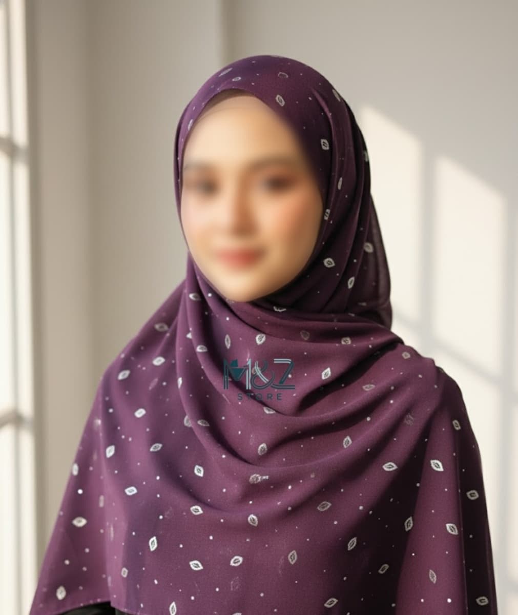 Premium Georgette Hijab with Silver Leaf Foil Print – Soft, Elegant & Lightweight | Casual & Formal Wear 11