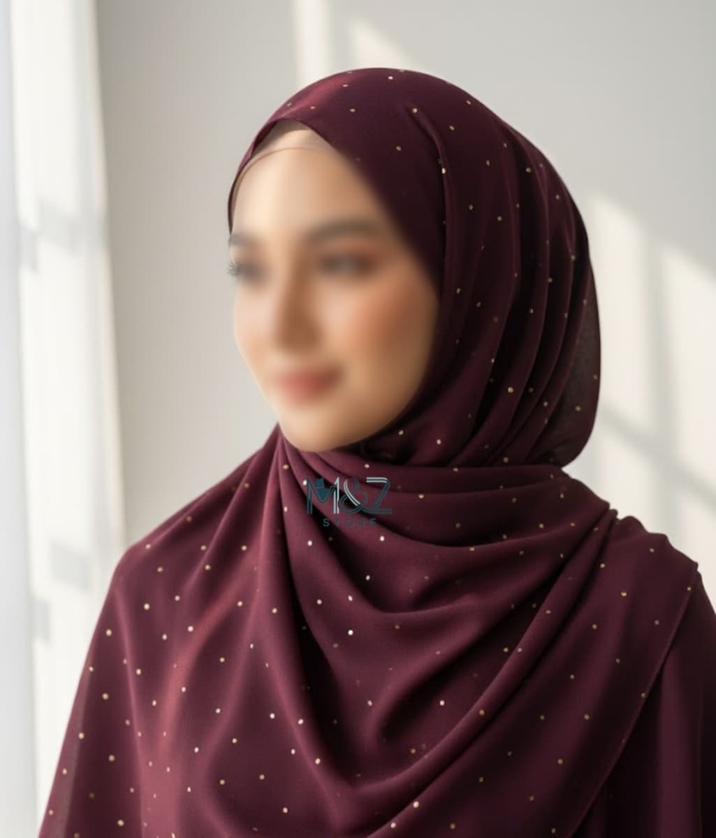 Premium Georgette Hijab with Gold  Dots | Soft & Lightweight | Casual & Formal Wear Hijab for Women 14