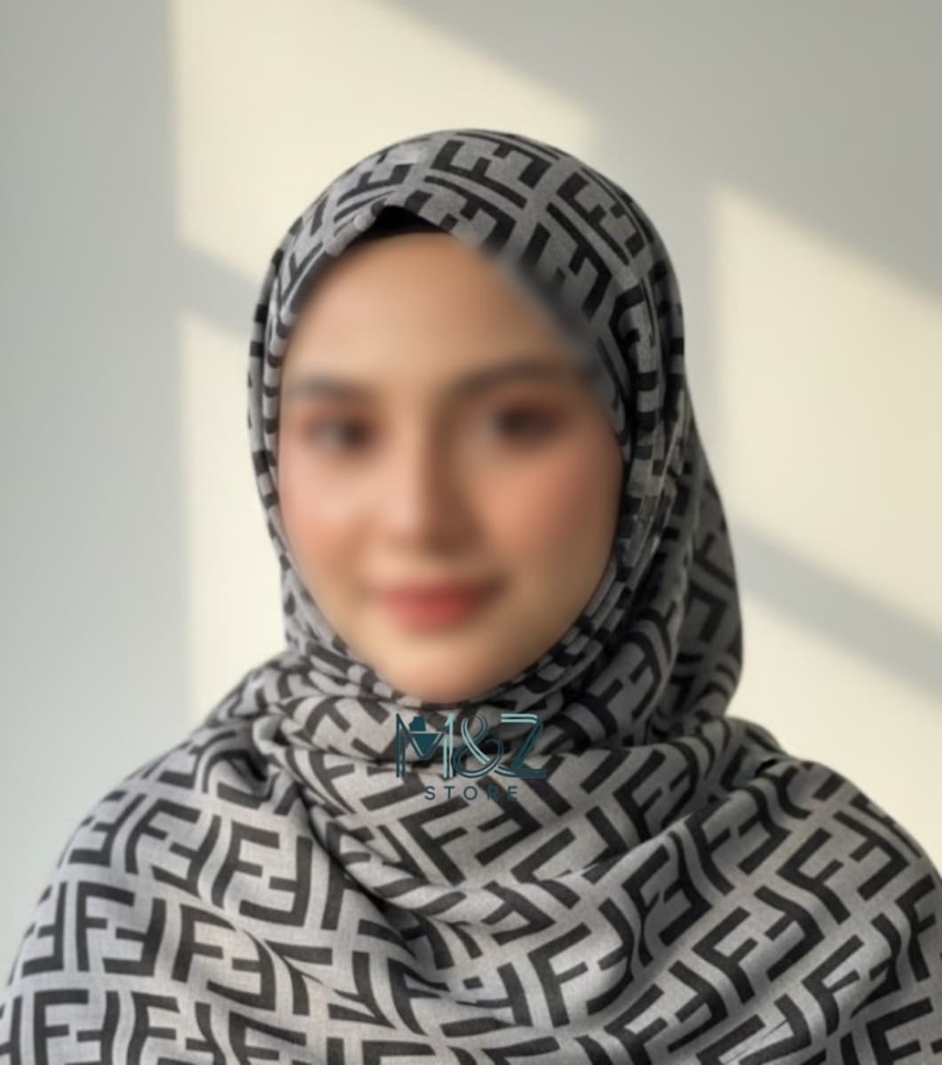 Premium Lawn Hijab with Black Block Print – Soft, Light 2weight & Perfect for Casual Wear