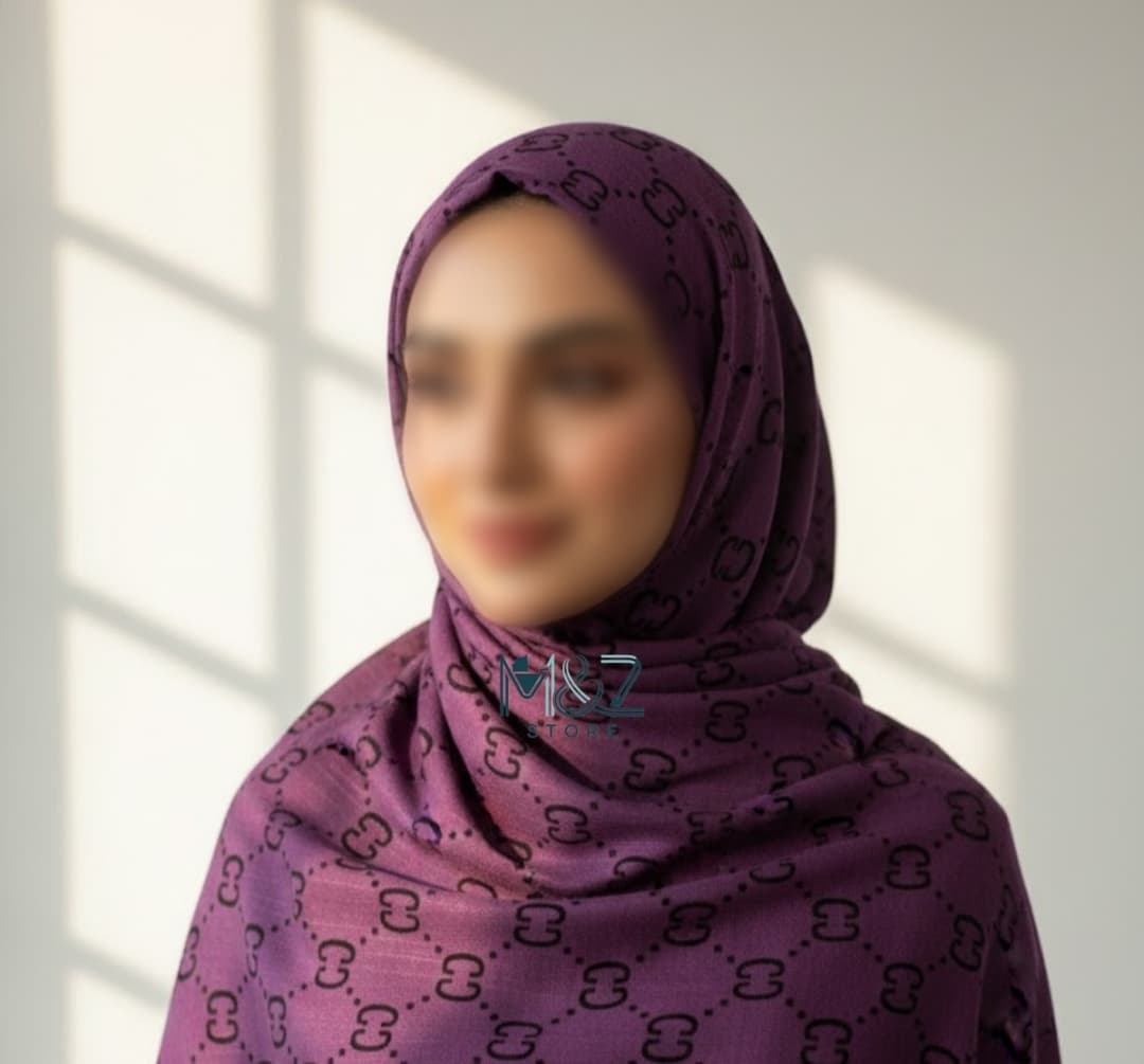 Premium Lawn Hijab with Black Block Print – Soft, Lightweight & Perfect for Casual Wear 3