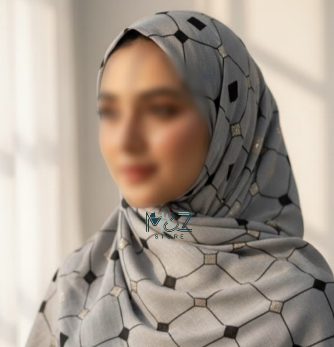 Premium Lawn Hijab with Elegant Block Print – Soft, Breathable & Versatile 1