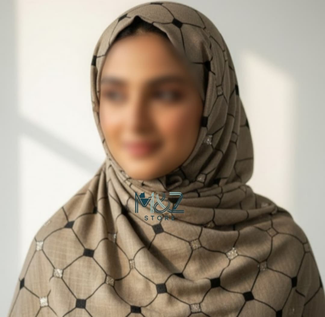  Premium Lawn Hijab with Elegant Block Print – Soft, Breathable & Versatile 2