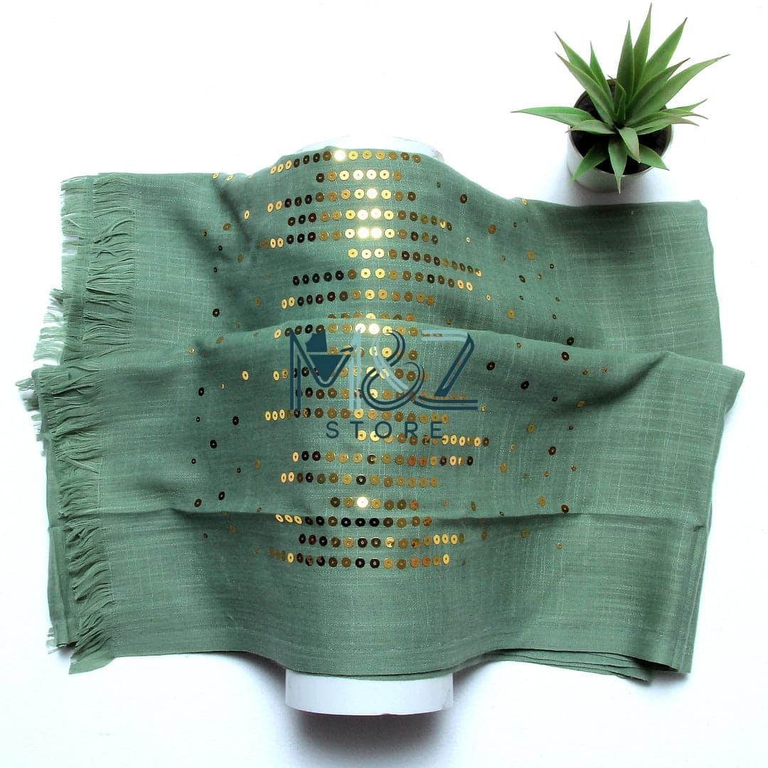 Elegant Lawn Hijab with Golden Sequence – Casual & Formal Wear | Soft, Lightweight & Stylish 3