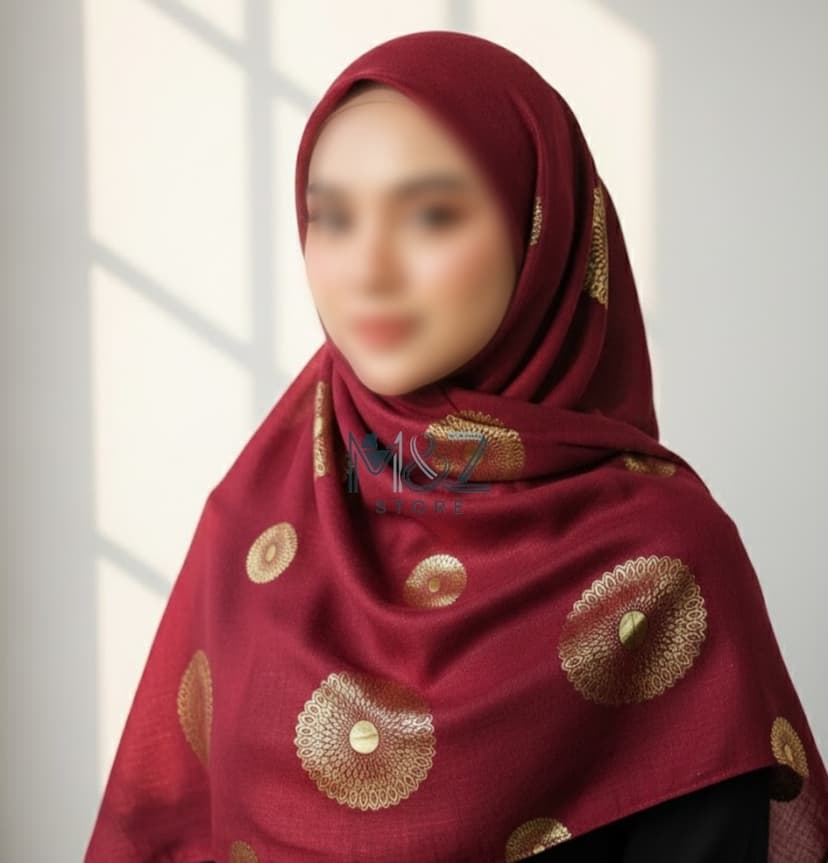 Premium Lawn Hijab With Golden Block Print mahroon color– Casual & Formal Wear ---