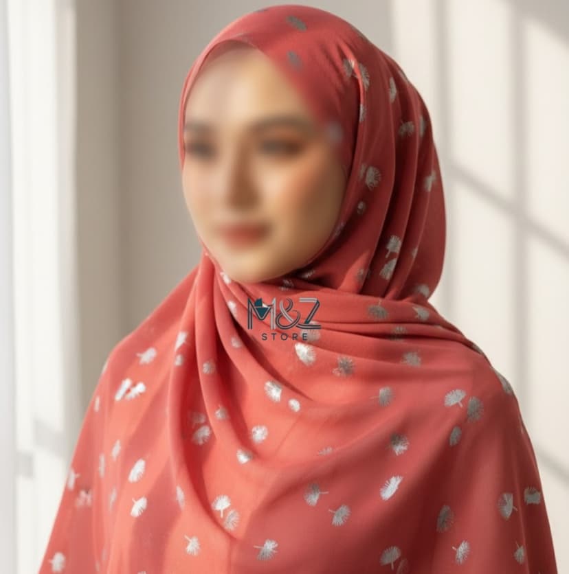 Premium Georgette Hijab with Silver Leaf Foil Print – Soft, Elegant & Lightweight | Casual & Formal Wear 1