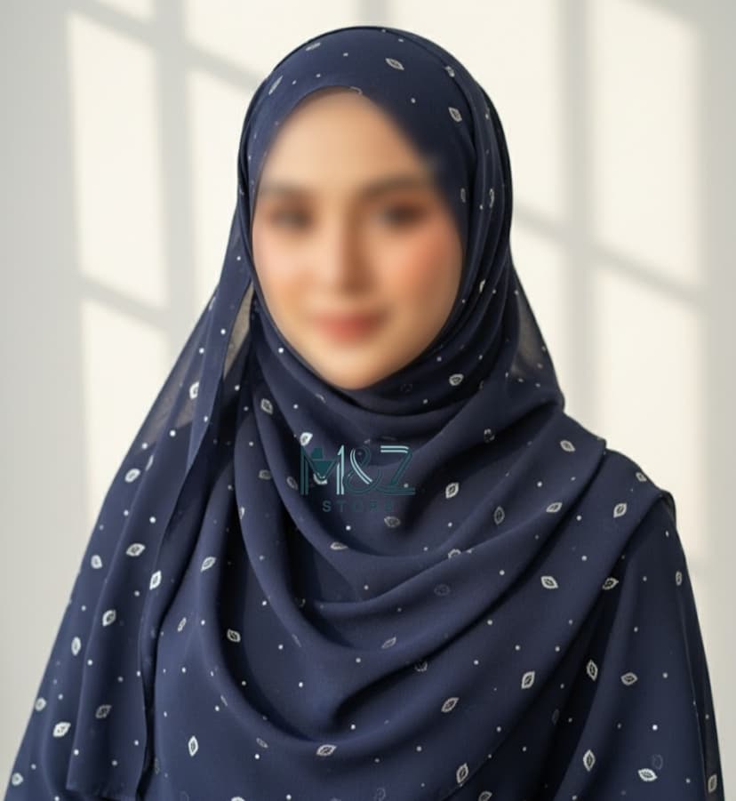 Premium Georgette Hijab with Silver Leaf Foil Print – Soft, Elegant & Lightweight | Casual & Formal Wear 6
