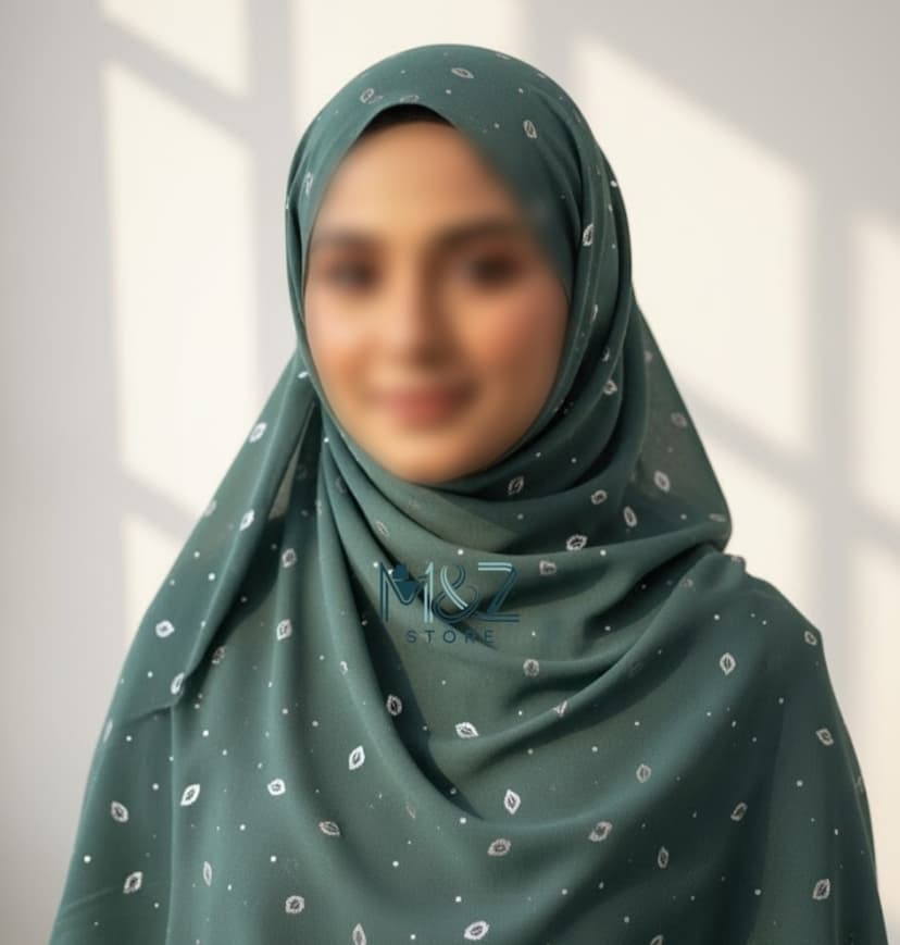 Premium Georgette Hijab with Silver Leaf Foil Print – Soft, Elegant & Lightweight | Casual & Formal Wear 7