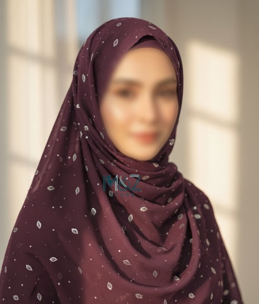 Premium Georgette Hijab with Silver Leaf Foil Print – Soft, Elegant & Lightweight | Casual & Formal Wear 10