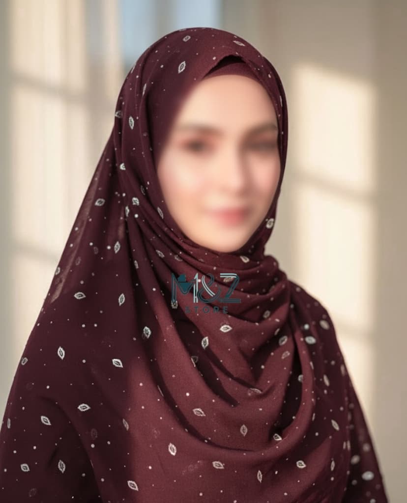 Premium Georgette Hijab with Silver Leaf Foil Print – Soft, Elegant & Lightweight | Casual & Formal Wear 13