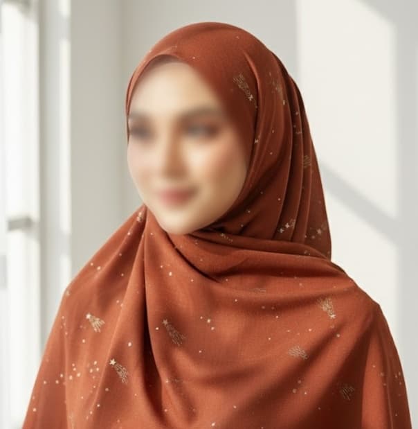 Premium Lawn Hijab with Gold Stars | Soft & Lightweight | Casual & Formal Wear Hijab for Women Rust color