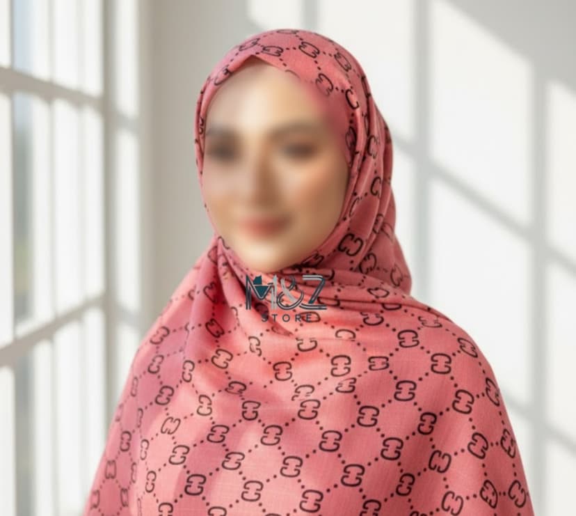 Premium Lawn Hijab with Black Block Print – Soft, Lightweight & Perfect for Casual Wear 6