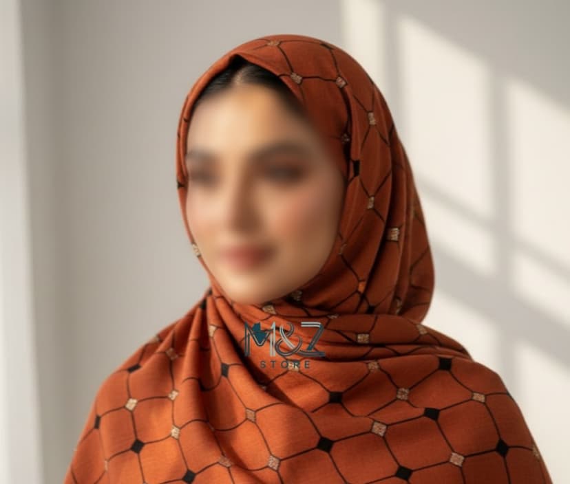 Premium Lawn Hijab with Elegant Block Print – Soft, Breathable & Versatile 10