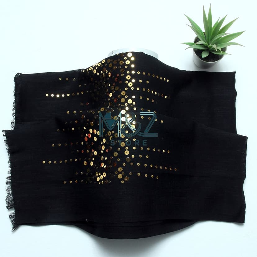 Elegant Lawn Hijab with Golden Sequence – Casual & Formal Wear | Soft, Lightweight & Stylish 2