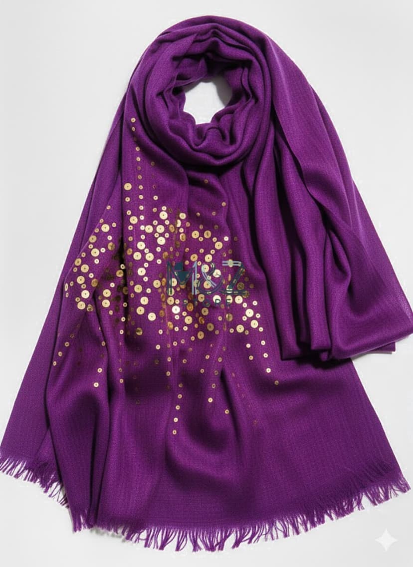 Elegant Lawn Hijab with Golden Sequence – Casual & Formal Wear | Soft, Lightweight & Stylish 4