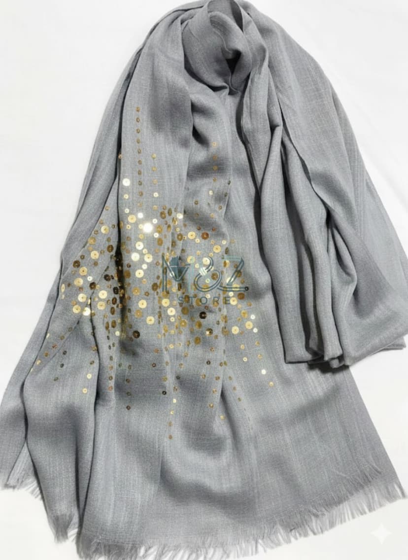 Elegant Lawn Hijab with Golden Sequence – Casual & Formal Wear | Soft, Lightweight & Stylish 6